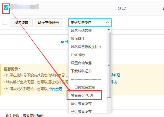 阿里云aliyun.com/萬網www.net.cn的域名如何帶價PUSH轉移及轉出